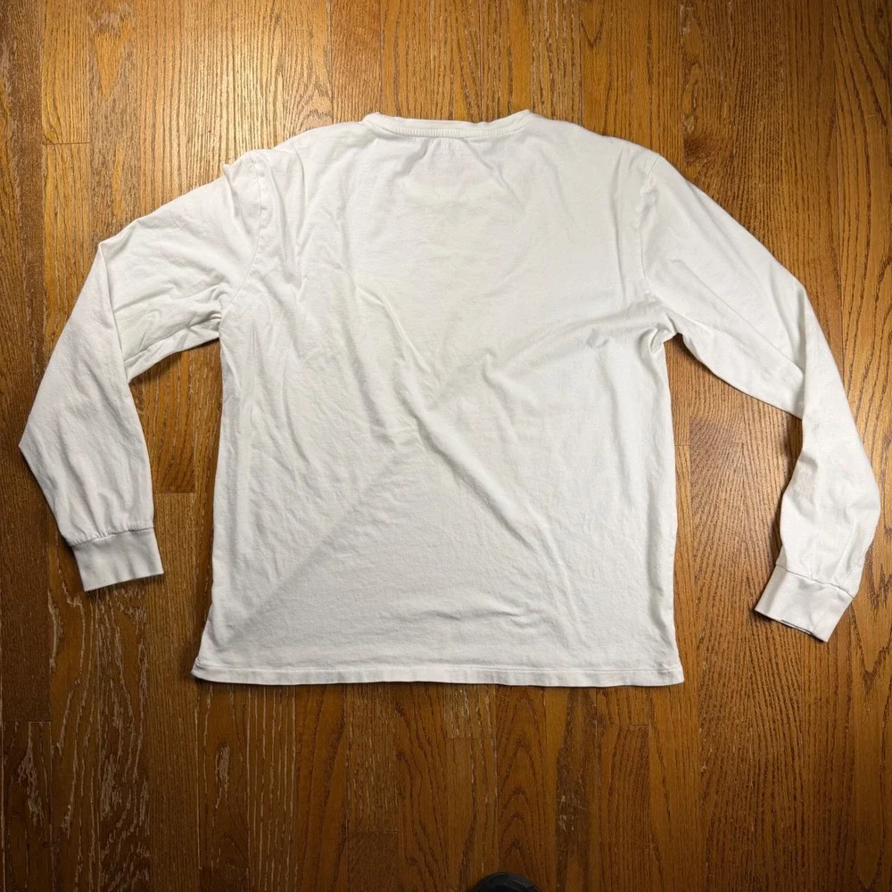 Polo Ralph Lauren Mens White Long Sleeve Pocket T-Shirt Navy Blue Pony Logo L